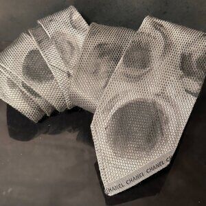 Chanel Silk Tie Mens Necktie Gray Black Hand painted Abstract Neckwear Spots